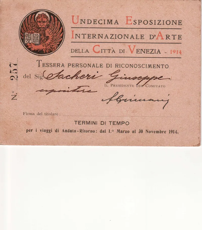 Tessere personali Esposiz. d’arte Venezia 2 – 1912,1914,1920